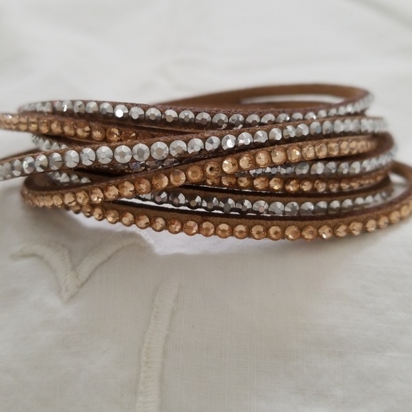 boutique purchase Jewelry - Leather wrap bracelet.  Bronze and rhinestone